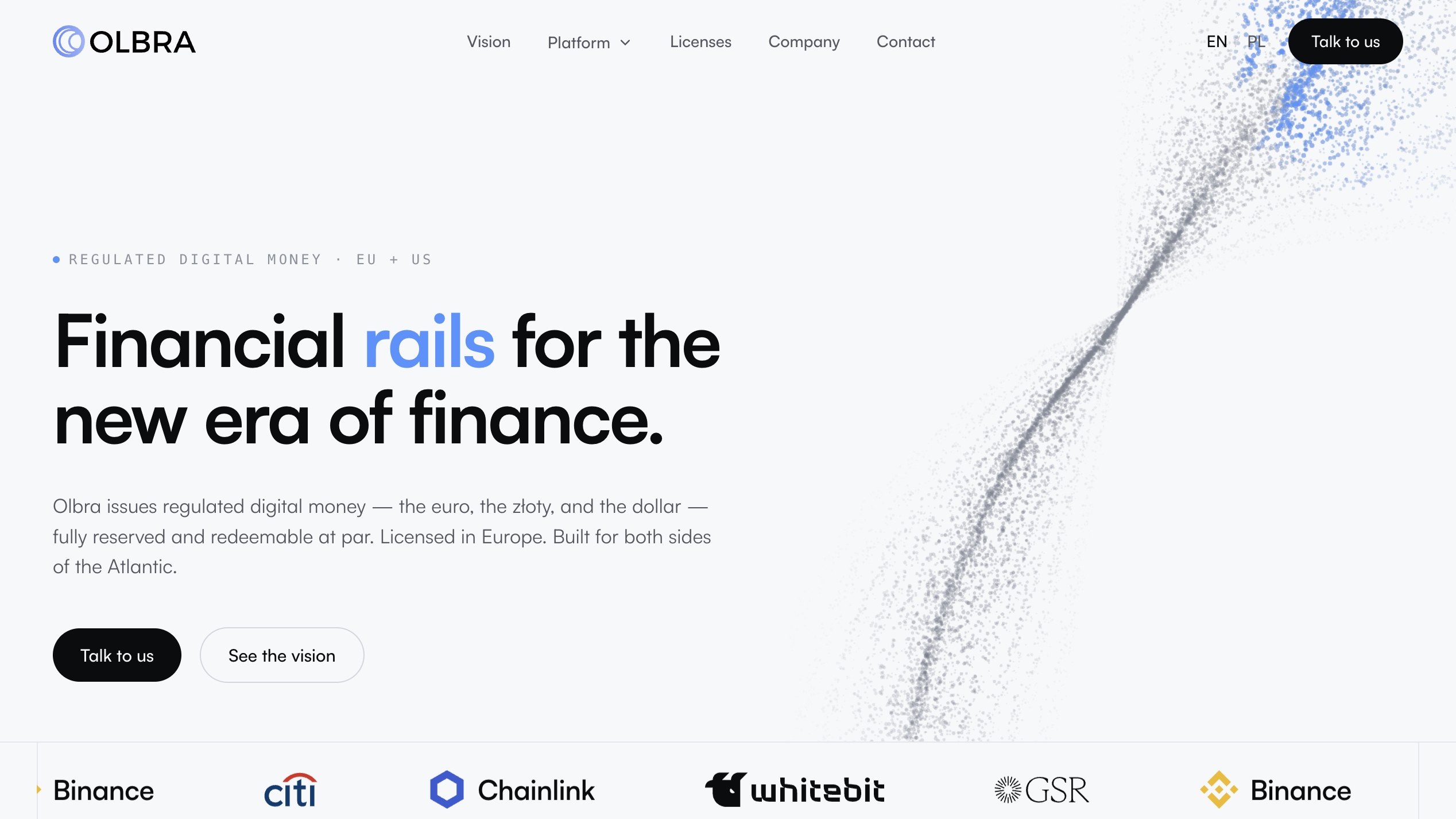 Olbra — regulated digital money landing page